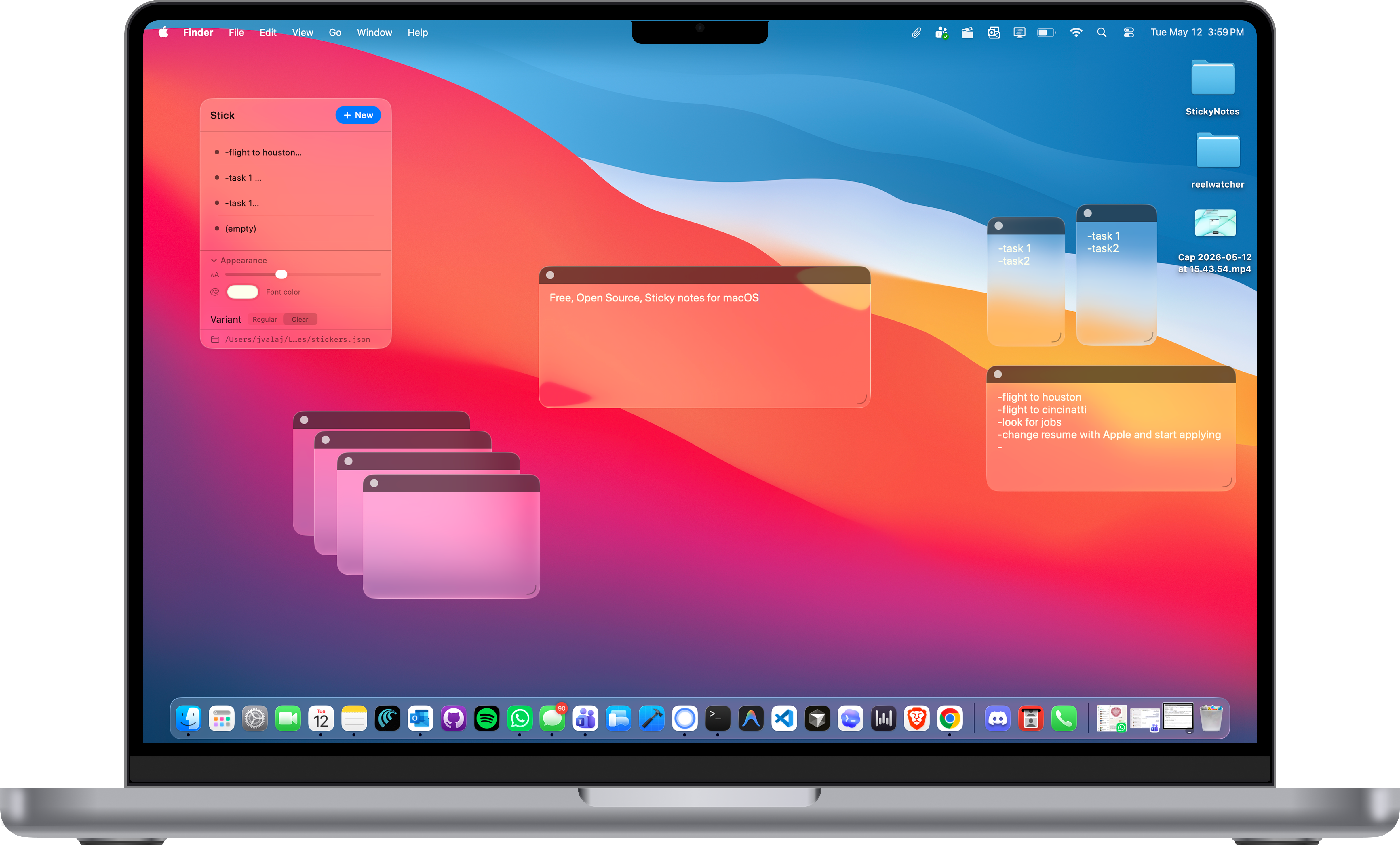 Stick: liquid glass sticky notes on a MacBook Pro